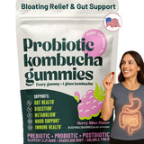 Probiotic Kombucha Gummies | Bloating Relief, Gut Health & Digestion Support | Prebiotic + Postbiotic | Berry Bliss | 30 Count