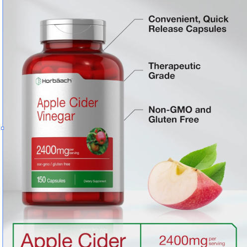 Horbaach Apple Cider Vinegar 2400mg -150 Capsules | Non-GMO, Gluten Free ACV Supplement for Weight Management, Digestion & Detox | Organic Wellness Hub