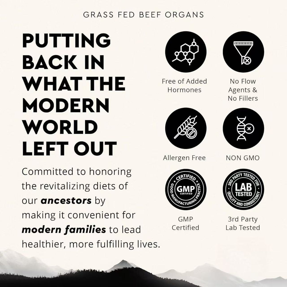 Organic Wellness Hub | Grassfed Beef Organs Capsules 180ct 500mg - Pasture Raised NZ & Australia, Non-GMO, Hormone-Free, No Fillers or Flow Agents