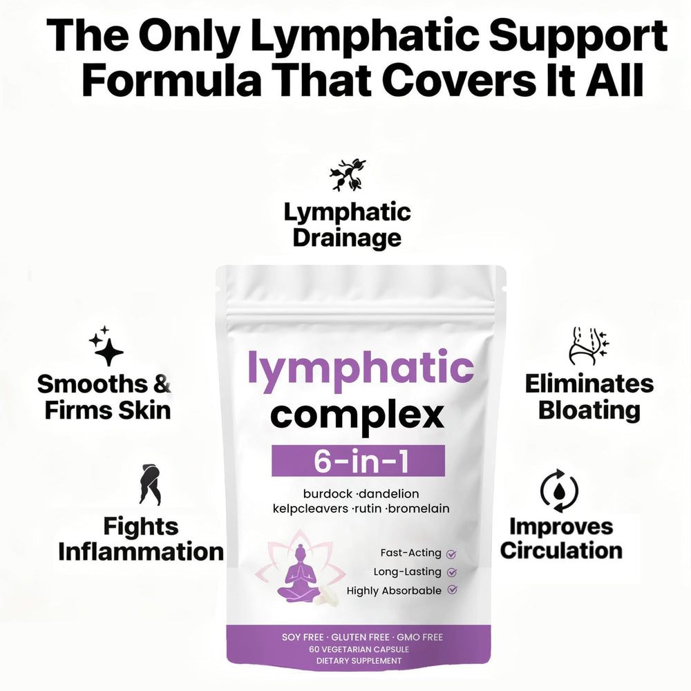Lymphatic Complex 6-in-1 Capsules - Burdock, Dandelion, Kelp, Cleavers, Rutin & Bromelain | Organic Wellness Hub