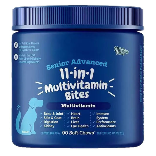 Senior Advanced 11-in-1 Multivitamin Bites for Dogs 3 Pack | 270 Soft Chews | Lab Tested | Organic Wellness Hub