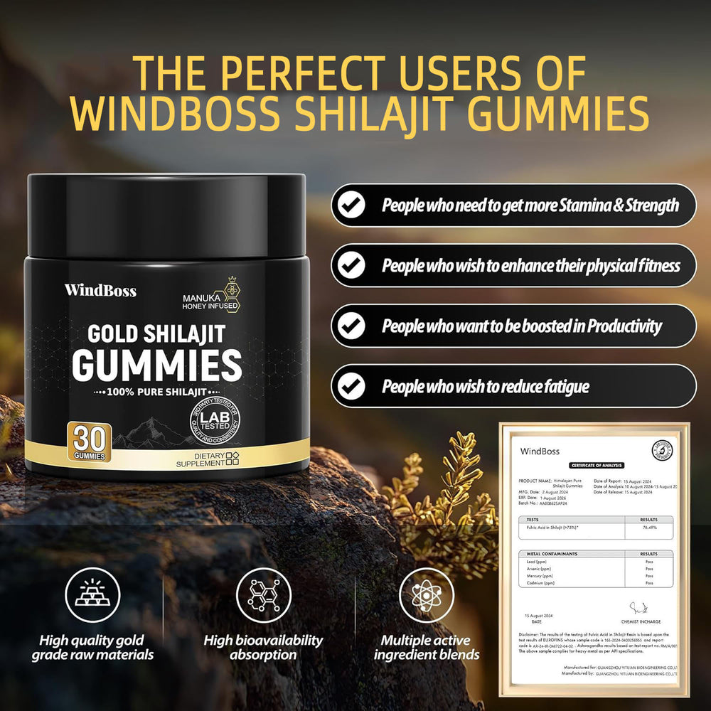 Gold Shilajit Gummies with Manuka Honey - Premium Shilajit Wellness Gummies | 30 Gummies