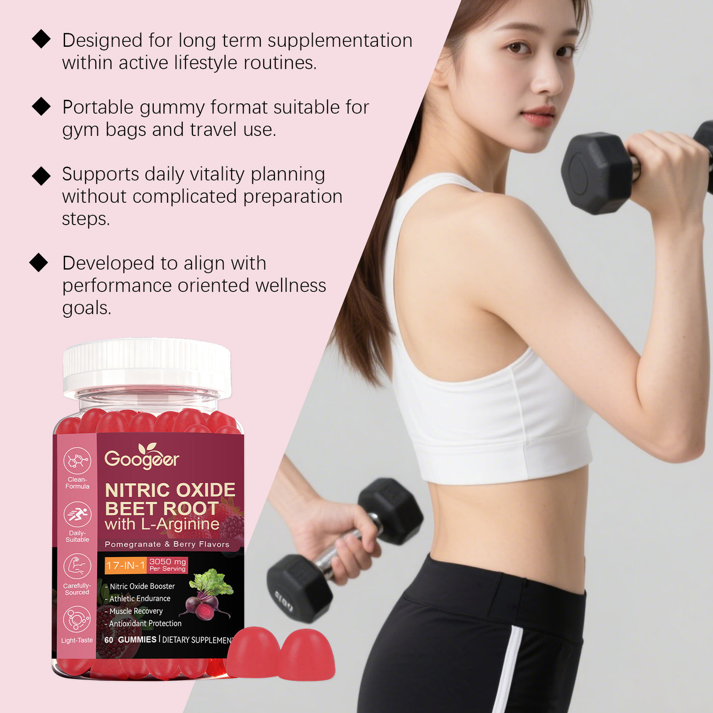 Nitric Oxide Beet Root Gummies with L-Arginine | 17-in-1 3050mg Formula | Pomegranate & Berry | 60 Gummies ? Organic Wellness Hub
