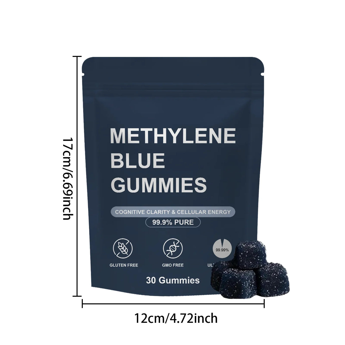 Methylene Blue Gummies 3 Pack 99.9% Pure - 90 Gummies | Cognitive Clarity and Cellular Energy Supplement Gluten Free GMO Free Lab Tested