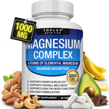 Toplux Magnesium Complex 1000mg | 8 Forms | 90 Capsules | Max Absorption | Bones Muscles Sleep & Stress | Lab Tested - Organic Wellness Hub