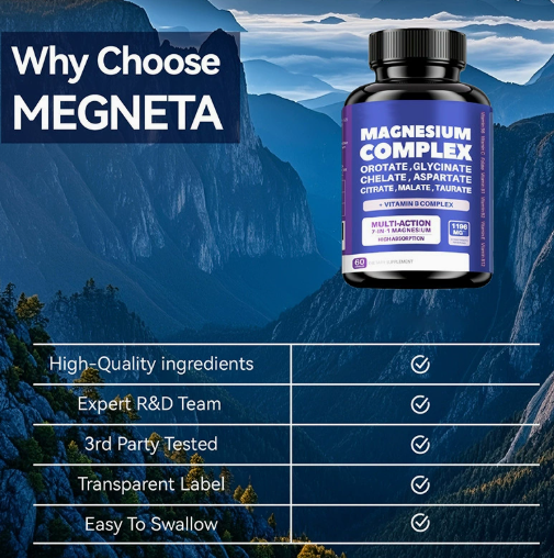 Magnesium Complex 7-in-1 with Vitamin B Complex - High Absorption Magnesium Glycinate, Citrate, Malate & Taurate 60 Capsules | Organic Wellness Hub