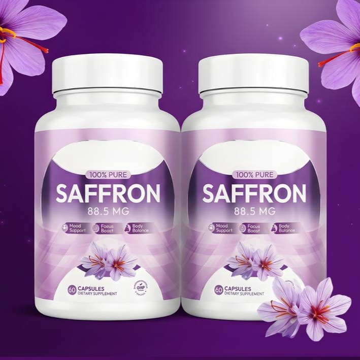 100% Pure Saffron 88.5mg Capsules 60 Count - Mood, Focus & Daily Wellness Support Supplement | Organic Wellness Hub
