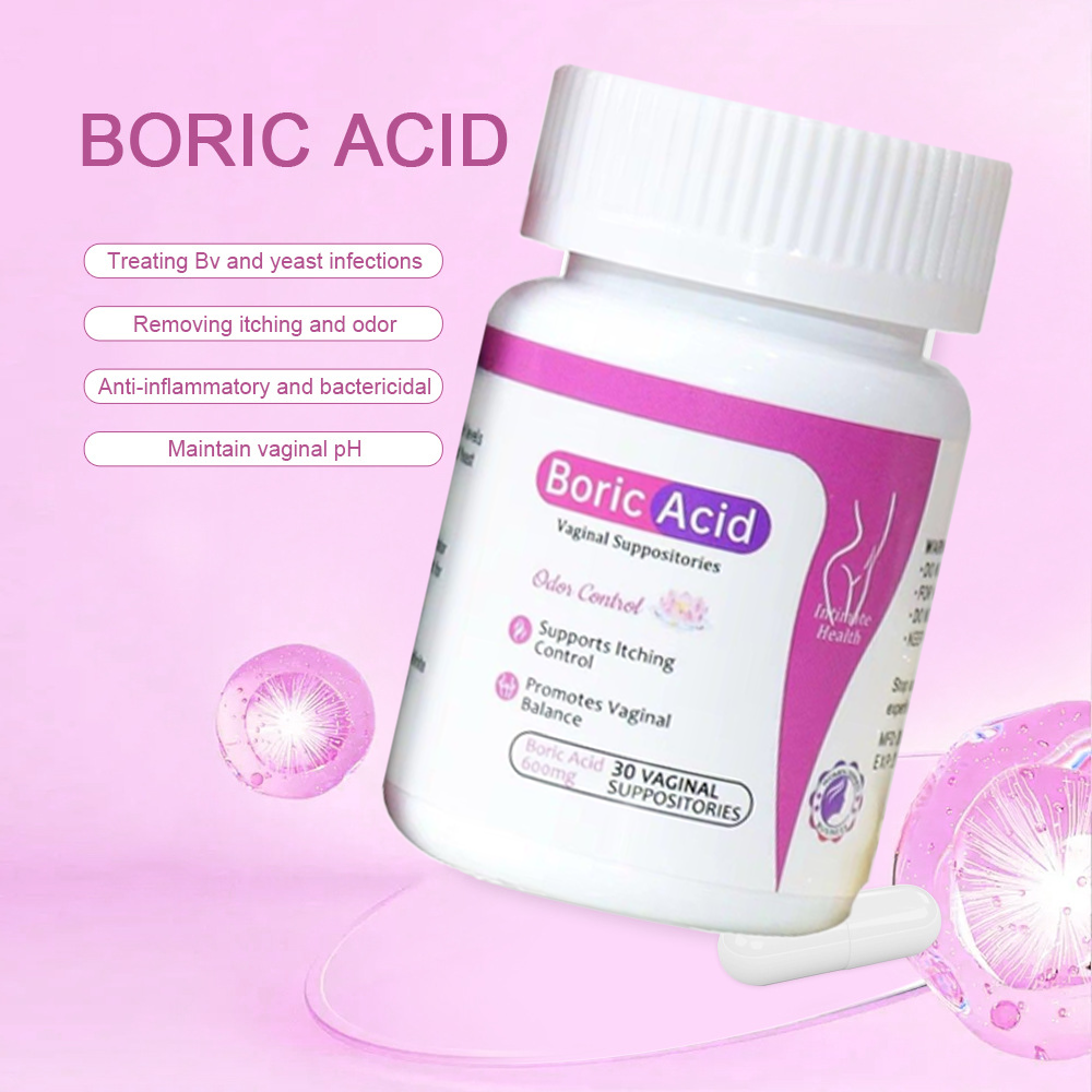 Boric Acid Vaginal Suppositories 600mg | Odor Control, pH Balance & Itch Relief -30 Count