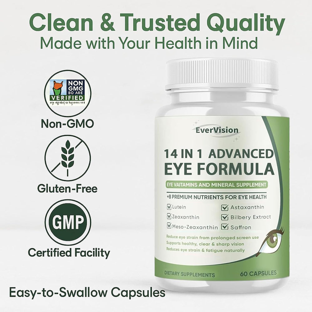 EverVision 14-in-1 Advanced Eye Formula | Lutein, Zeaxanthin & 8 Premium Nutrients | 60 Capsules | Organic Wellness Hub