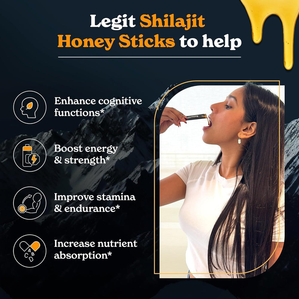 Himalayan Shilajit Honey Sticks - Organic Honey & Fulvic Acid Energy Support | 30 Sticks