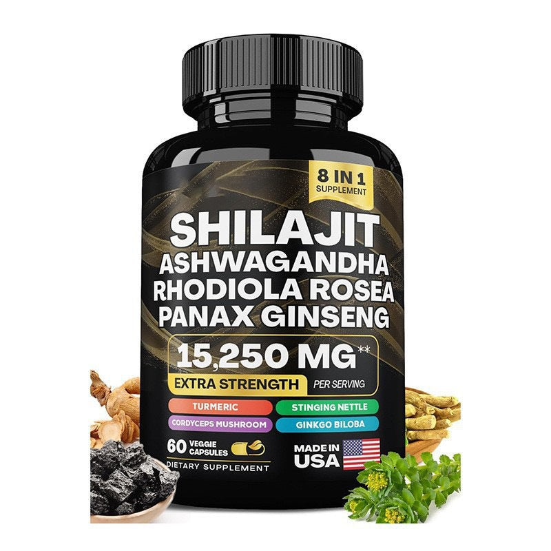 Shilajit Ashwagandha 8-in-1 Supplement 15,250mg | 60 Veggie Caps | Organic Wellness Hub