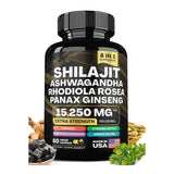Shilajit Ashwagandha 8-in-1 Supplement 15,250mg | 60 Veggie Caps | Organic Wellness Hub
