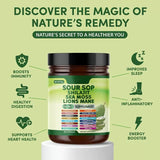 Sour Sop Shilajit Sea Moss Lions Mane Supplement | 24-in-1 Organic Blend | Ashwagandha, Turmeric, Collagen, Berberine, NAD+ | 60 Capsules | Organic Wellness Hub