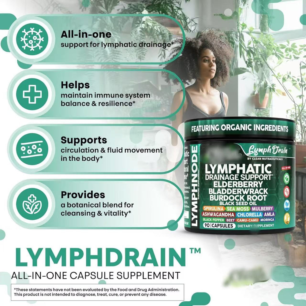 Lymphatic Drainage Support Supplement – Elderberry, Sea Moss, Burdock Root & Bladderwrack | 90 Vegan Capsules | Organic Wellness Hub