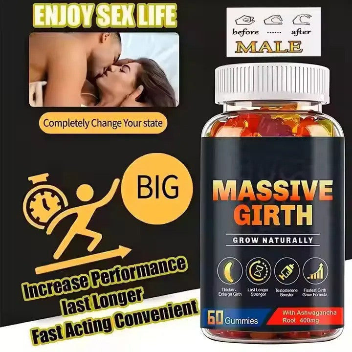 Massive Girth Gummies -Natural Testosterone Booster with Ashwagandha Root 400mg (60 Gummies) | Organic Wellness Hub