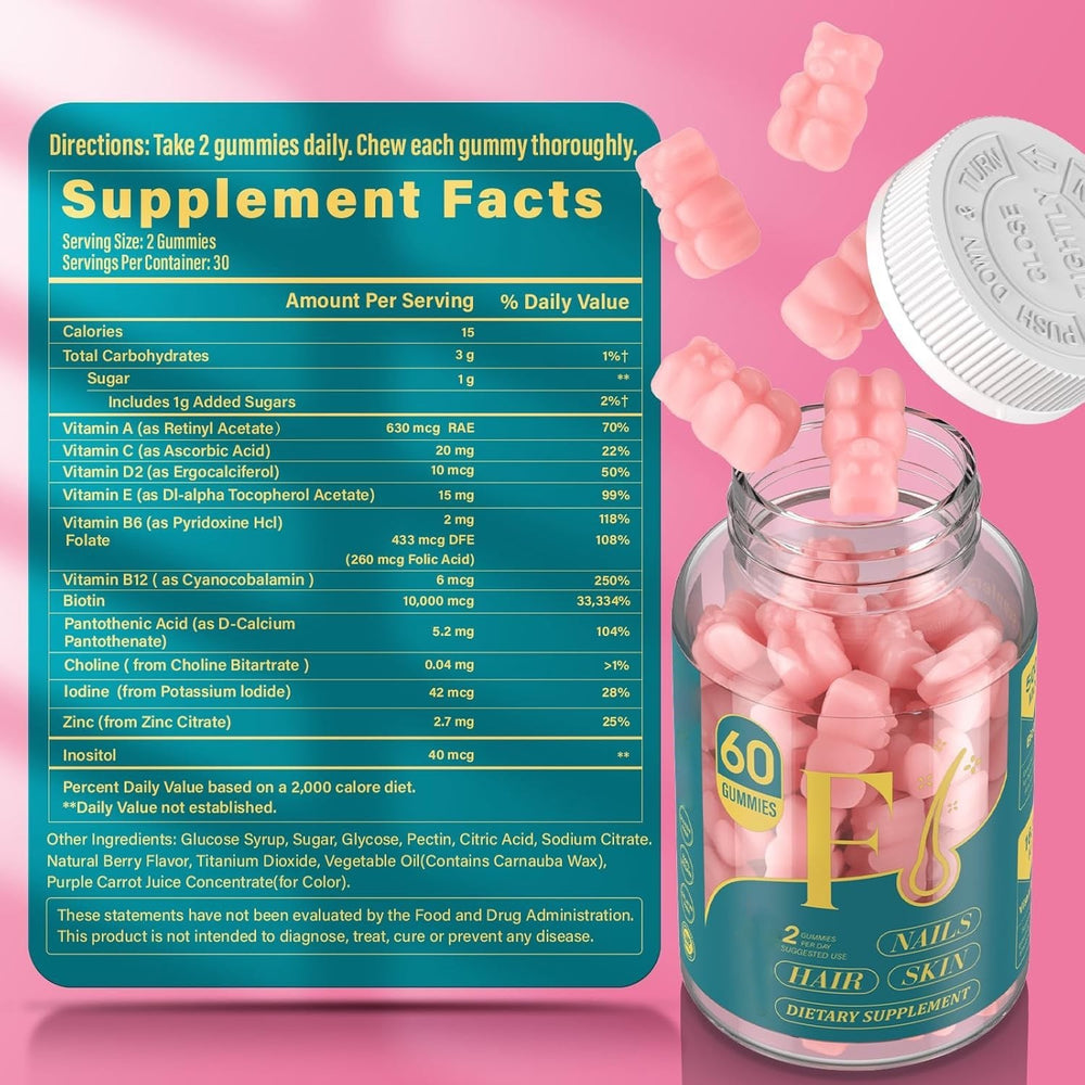 Hair Skin & Nails Gummies 60 Count | Biotin Beauty Supplement | Lab Tested | Organic Wellness Hub