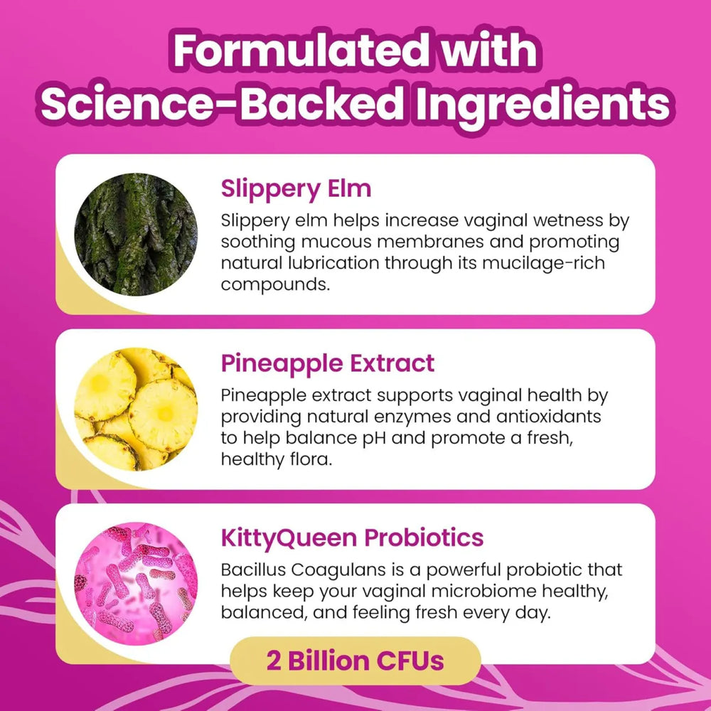 Slippery Kitty 3-Pack | Feminine Probiotic + Moisture Gummies | pH Balance, Odor & Flora | Slippery Elm | 180 Gummies | Lab Tested
